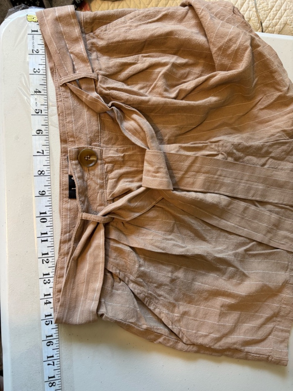 Lulus Paperbag High Waist Shorts Brown Size Large PinStripe Tie Belt Lightweight - Picture 10 of 10